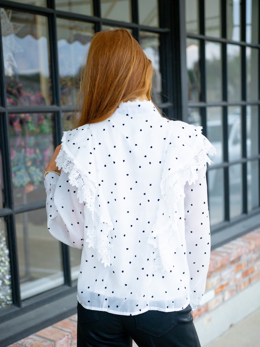 HEARTS AFLUTTER RUFFLE BLOUSE, WHITE - Picture 10 of 16